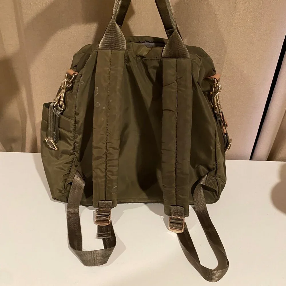 Skip Hop Chelsea 6-in-1 Diaper Backpack Bag Olive Green Quilted 14x16‎ (No Pad)